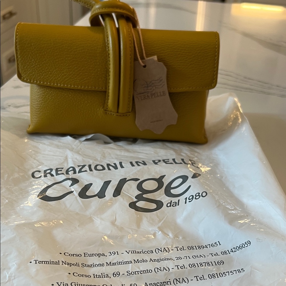Genuine Italian Mustard Leather Clutch with Crossbody strap